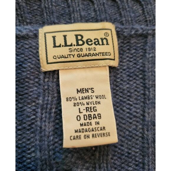 L.L. Bean Sweater Vest Men's Large Blue Cable Knit Wool Blend V Neck - Picture 4 of 4